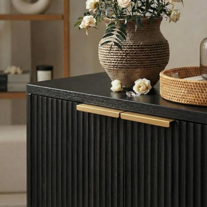 67" Fluted Black Buffet Cabinet with 6 Doors Storage, view 7