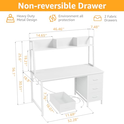 DLisiting White Computer Desk with Hutch & Drawers, view 4
