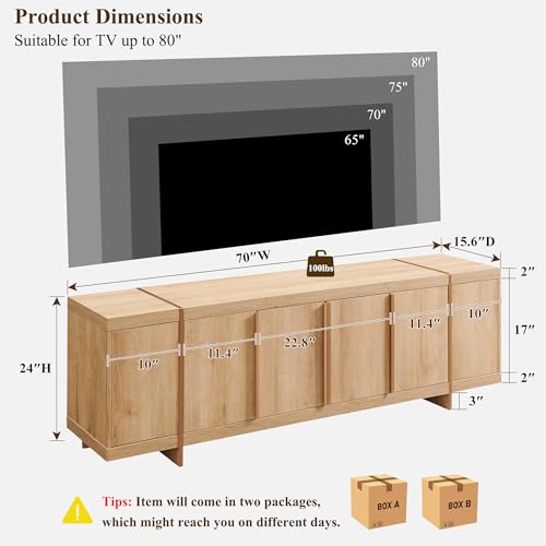 Modern 70" TV Stand Media Console for 80" TVs,Large Concealed Storage, view 3