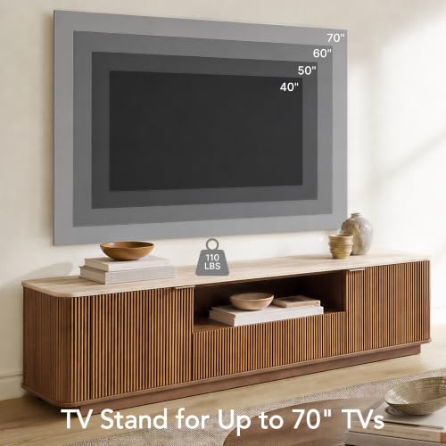 70" Mid-Century Modern Fluted TV Stand, 2 Drawer, Cabinet, Walnut, view 5