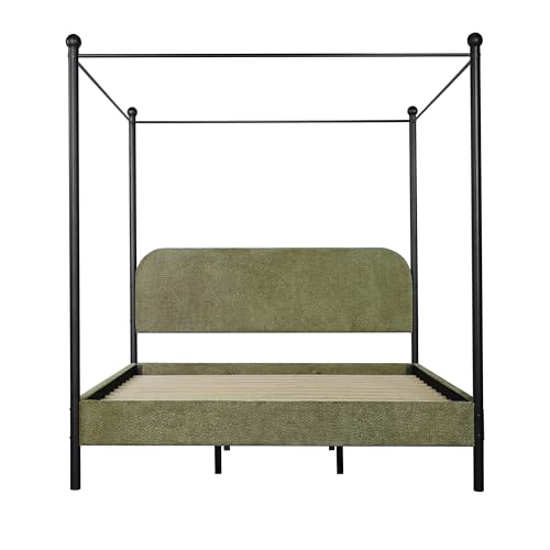 King Size Upholstered Canopy Bed Frame with Boucle Fabric, view 6