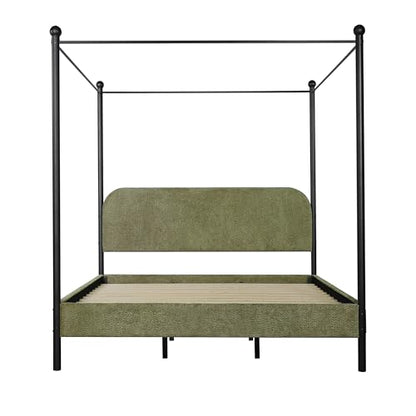 King Size Upholstered Canopy Bed Frame with Boucle Fabric, view 6