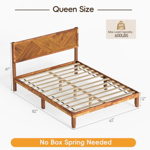 62" Queen Bed Frame with Headboard, Wood Platform Bed Frame Queen Size, view 3