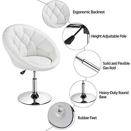 Yaheetech Leather Vanity Chair with Back, 360° Swivel & Adjustable Height, Tufted Makeup Desk Chair for Bedroom, Dressing Table & Living Room, White