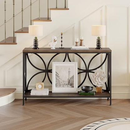 Narrow Sofa Table 47.2 Inch, Industrial Sofa Table Behind Couch, Vintage Entry Console Table with Storage for Entryway, Living Room, Foyer, Elegant Design (Rustic Brown, 47.2)
