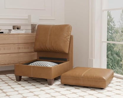 Faux Leather Modular Sectional Sofa with Storage, Mid Century Modern Sectional Couches for Living Room, Accessories, Middle Armless Chair Sectional, Brown