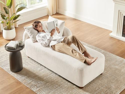 68.9" Chaise Lounge Chair Indoor with Left Facing, Chenille Beige, view 2