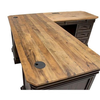 Executive L-Desk & Return, 68 x 72 x 30 in, Solid Wood Plank Top, Brown Finish, view 6