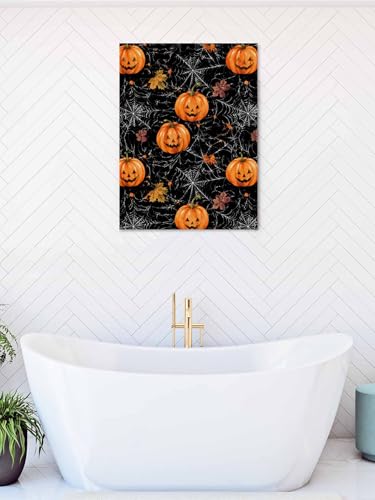 NuYeBiofx Halloween Scary Pumpkins Canvas Wall Art Prints,48"x32" Framed Picture Artwork Spiderwebs on Black Printed Canvas Oil Painting for Living Room Bedroom Office,Ready to Hang