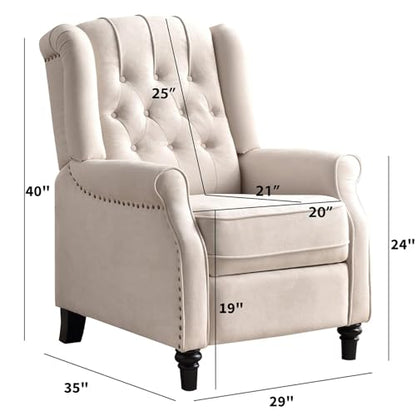 Push Back Recliner Chair,Accent Chair,Mid Century Wingback Recliner, Fabric Push Back Recliner Chair Single Armchair Sofa with Rivet Decoration, Button-Tufted Back for Living Room, White