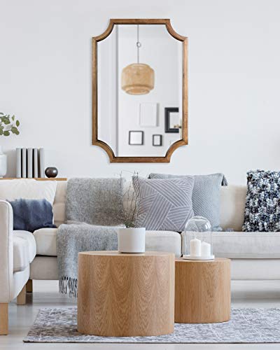 Hogan Farmhouse Wood Framed Wall Mirror, 24 x 36, Rustic Brown, Modern Wall Accent with Scalloped Corners