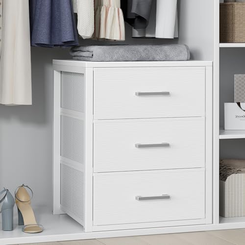 Closet Drawers White Fabric 3 Drawer Small Dresser for Closet Organizers, view 2
