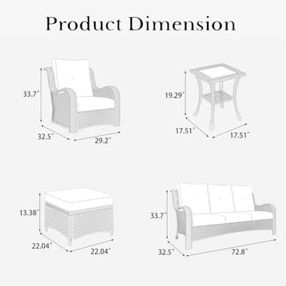 6 Pieces Outdoor Patio Furniture Set, Rattan Wicker Sectional Swivel Rocker Chairs Sets with Ottomans, Swivel Glider Chairs, and Coffee Table