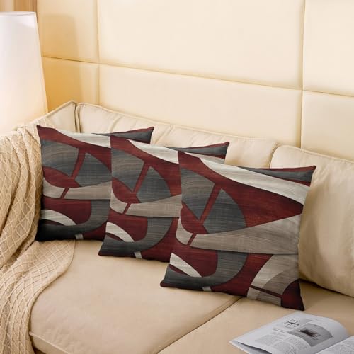 Abstract Spiral Throw Pillow Covers 18x18 Inch Set of 2 Retro Burgundy Red Gray Geometric Stripes Lines Cushion Covers for Teens Men Women Modern Simple Style Cushion Cases for Living Room Couch
