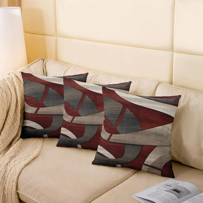 Abstract Spiral Throw Pillow Covers 18x18 Inch Set of 2 Retro Burgundy Red Gray Geometric Stripes Lines Cushion Covers for Teens Men Women Modern Simple Style Cushion Cases for Living Room Couch
