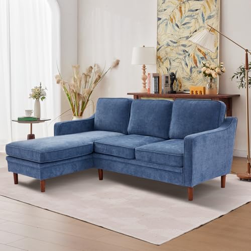 88" L-Shape Sofa, Chenille Sectional Couch, Mid Century Modern Couches with Solid Wood Frame for Living Room Bedroom