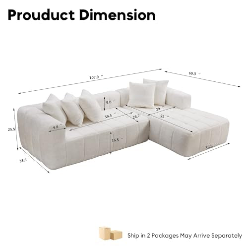 107.9" L-Shaped Boneless Couch, view 3