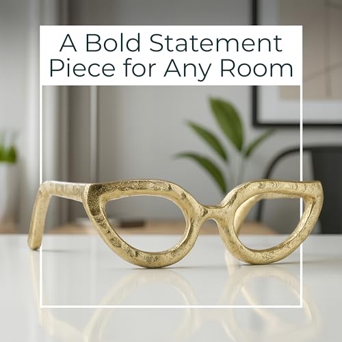 Cateye Glasses Decorative Object – Aluminum Sculpture Modern Home Decor Ornament – Shelf Styling & Coffee Table Decor for Bathroom, Office & Living Room – 7"x3", Gold