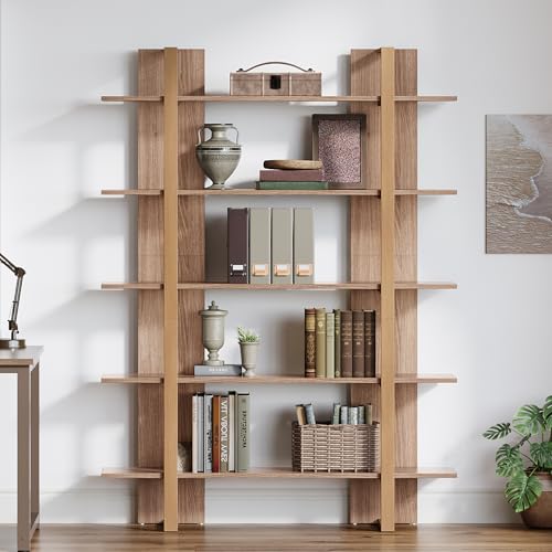 Tribesigns 5-Tier 47 Inches Bookshelf Bookcase, Boho Open Bookshelves Etagere Display Office Shelving Unit, for Living Room, Office & Bedroom, Metal & Wood, Retro Dark Brown