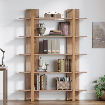 Tribesigns 5-Tier 47 Inches Bookshelf Bookcase, Boho Open Bookshelves Etagere Display Office Shelving Unit, for Living Room, Office & Bedroom, Metal & Wood, Retro Dark Brown