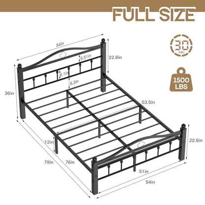 Metal Full Size Bed Frame with Black Headboard, view 3