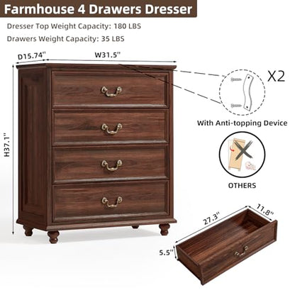 Farmhouse 4 Drawer Dresser for Bedroom, view 3