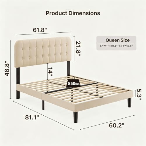 Queen Bed Frame with Headboard, view 7