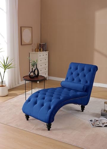 Classical Velvet Button Tufted Chaise Lounge with Pillow & Silver Nailhead Trim, view 3