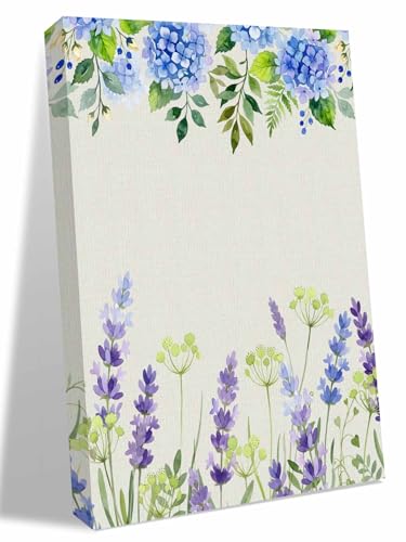 Blue Hydrangea Purple Lavender Canvas Wall Art Prints,48"x32" Framed Picture Artwork Pastoral Flower Leaf Retro Linen Printed Canvas Oil Painting for Living Room Bedroom Office,Ready to Hang