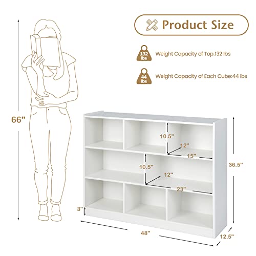 8-Cube Bookcase, Wood 3 Tier Open Storage Bookshelf, Modern Multipurpose Display Cabinet for Living Room, Study, Reading Nook, 48 x 12.5 x 36.5 Inch, White