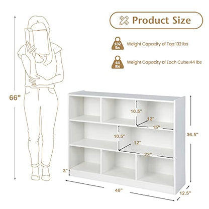 8-Cube Bookcase, Wood 3 Tier Open Storage Bookshelf, Modern Multipurpose Display Cabinet for Living Room, Study, Reading Nook, 48 x 12.5 x 36.5 Inch, White