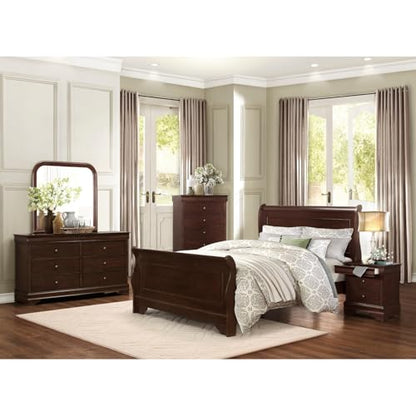 Traditional Queen Bed Dark Cherry Finish Wooden Bedroom Furniture
