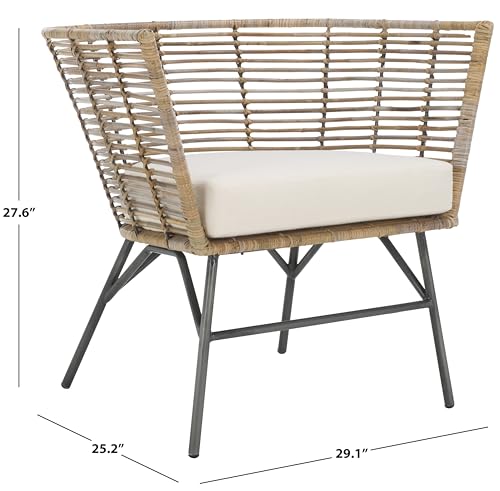 SAFAVIEH Home Collection Camira Tropical White/Natural Rattan Dining Chair with Cushion (Fully Assembled)