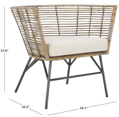 SAFAVIEH Home Collection Camira Tropical White/Natural Rattan Dining Chair with Cushion (Fully Assembled)