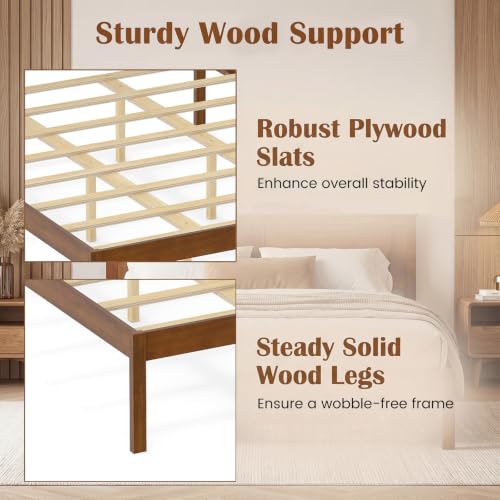 Queen Size Bed Frame, Farmhouse Wooden Platform Bed with Headboard, view 6