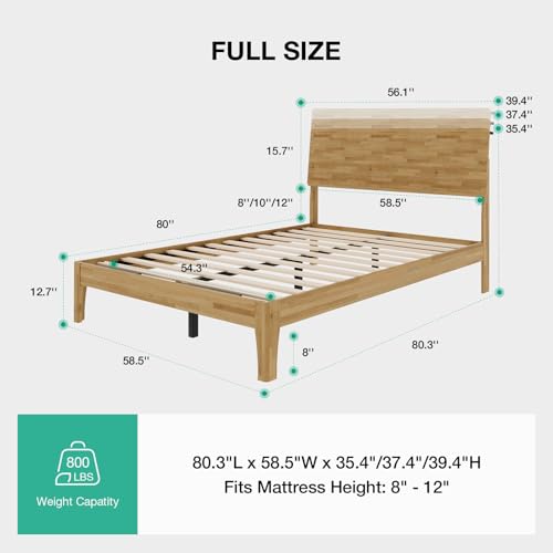 Full Size Bed Frame with 3-Level Adjustable Storage Headboard, view 3