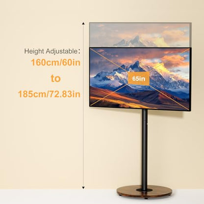 Rolling tv Stand for Living Room for 40-75 Inch Wood Basecorner on Wheels | for 40 45 50 55 60 65 70 75 inch TVs，portable Swivel Portable，Height Adjustable Mobile TV Cart Holds up to 110Lbs Black