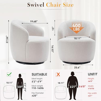 Swivel Barrel Chair, 360° Small Single Sofa Armchair Comfy Round Sofa Chair, Boucle Chairs Padded Armchair, Modern Round Accent Arm Chairs for Living Room Bedroom, Teddy Ivory