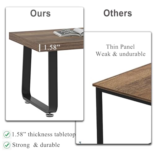 47" Rustic Industrial Coffee Table - Farmhouse Modern Minimalist Center Table with Wood & Metal Legs,Cocktail Table for Living Room, Bedroom, Home Office, Rustic Oak