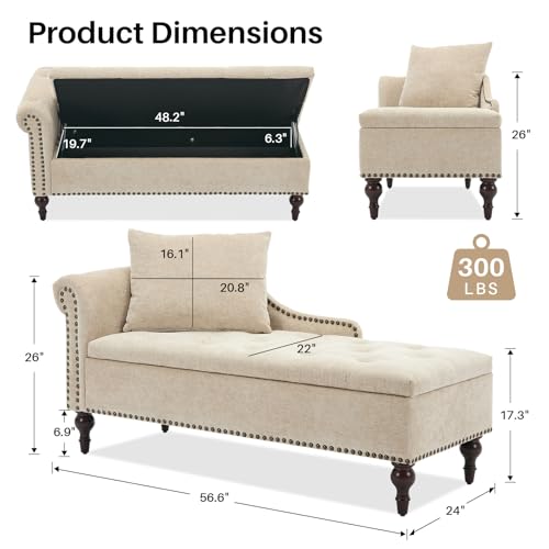 Velvet Chaise Lounge with Storage & Left Armrest,Brown, view 5