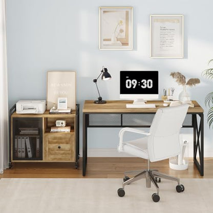 54 Inch Farmhouse Computer Desk, Industrial Home Office Desk with Metal Frame, view 7