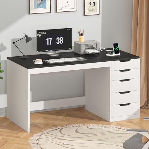 47 Inch Computer Desk with 5 Drawers and Power Outlets for Small Spaces, view 2