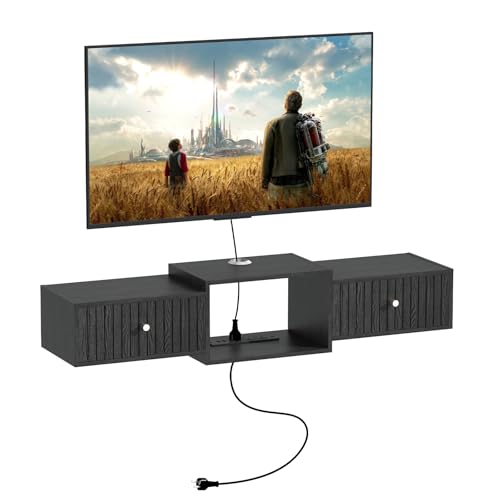 43" Floating TV Stand, Wood Entertainment Center with Big Storage, view 2