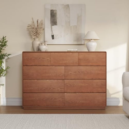 Solid Wood Dresser, 55.1" Wide Mid Century Modern Dresser, Brown, view 5