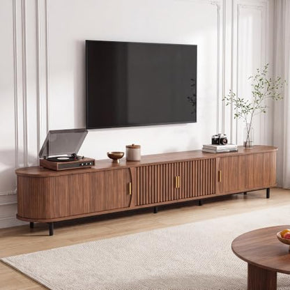 110.25" TV Stand with Sliding Cabinets, Walnut Media Console with Storage, view 2