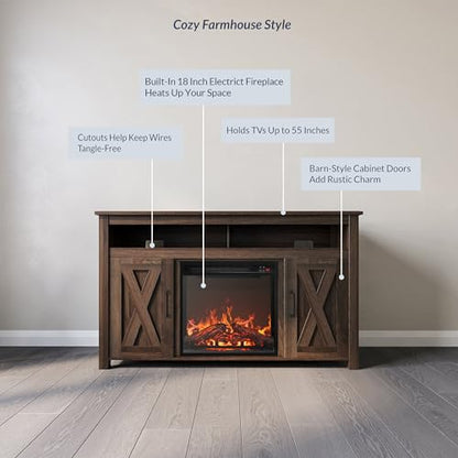 Corin 48" TV Stand with 18" Electric Fireplace - Dark Walnut, view 5