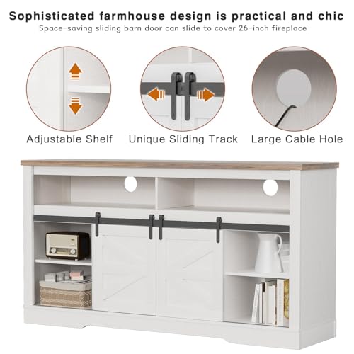 Fireplace TV Stand for TVs up to 65", Farmhouse Media Console,White, view 7