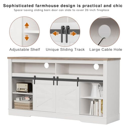 Fireplace TV Stand for TVs up to 65", Farmhouse Media Console,White, view 7