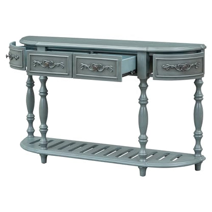 Knocbel Vintage Entry Console Table with 4 Storage Drawers and Open Slatted Shelf, Entryway Hallway Foyer Sofa Table with Legs, Easy Assembly (Antique Blue)