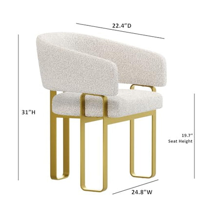 Boucle Dining Chairs Set of 12, Off White and Gold Dining Room Chairs with Arms for Kitchen, Luxury Side Chairs with U-Shaped Brushed Gold Metal Legs